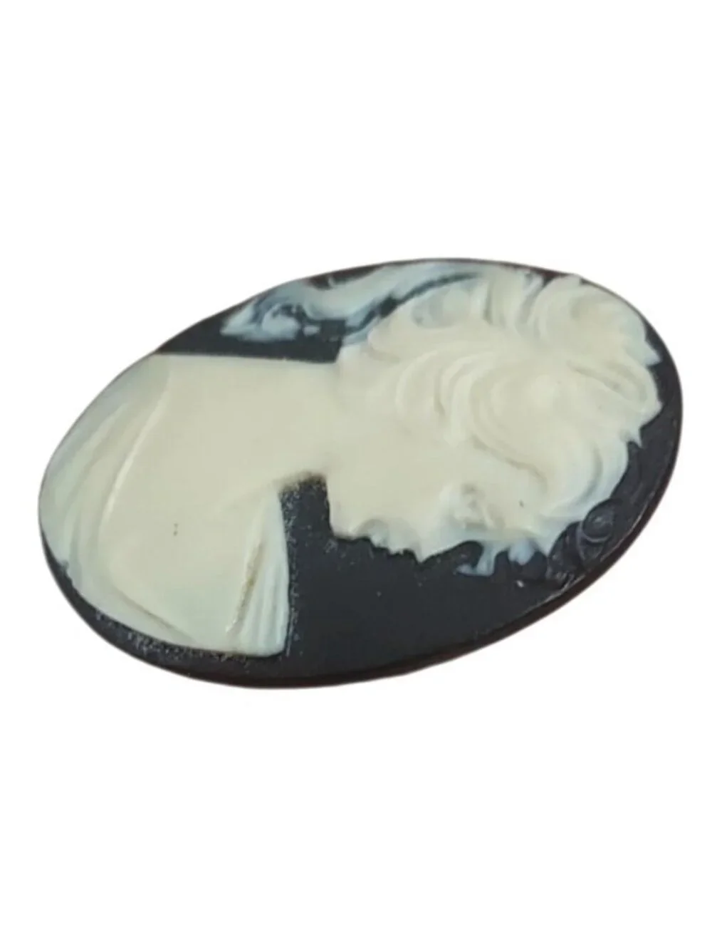 Cameo Brooch Pin Roman Lady Resin Black Cream Traditional Victorian Vintage
